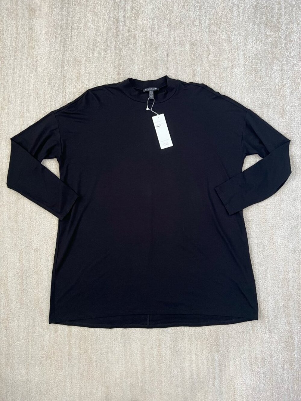 NWT Eileen Fisher Viscose Jersey Long Sleeve Knit Tunic Top S Black